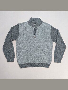 Iceland Made in Italy Wool Blend Quarter Zip Sweater Gray Herringbone NWT